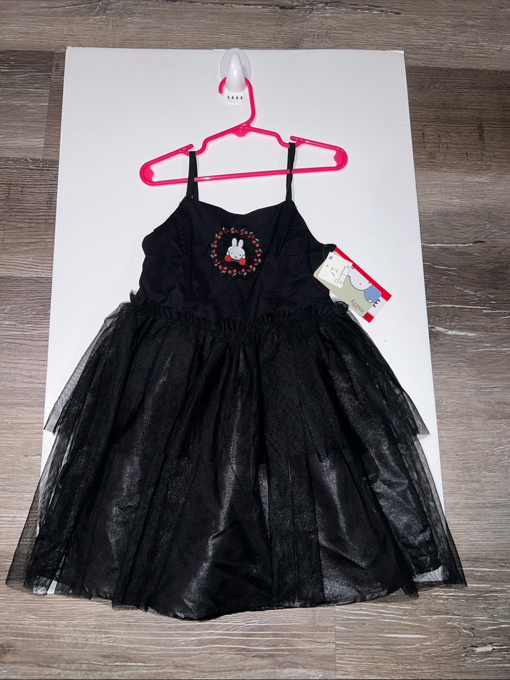 Miffy Black Tulle Dress with Bunny Embroidery